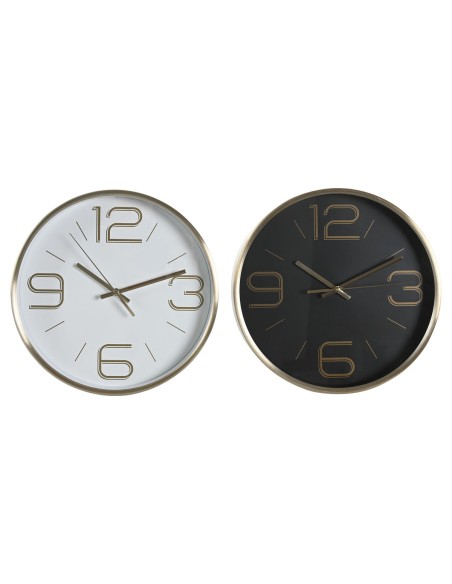Horloge Murale DKD Home Decor Blanc Noir Doré Aluminium Ø 25 cm 25 x 4 x 25 cm (2 Unités)