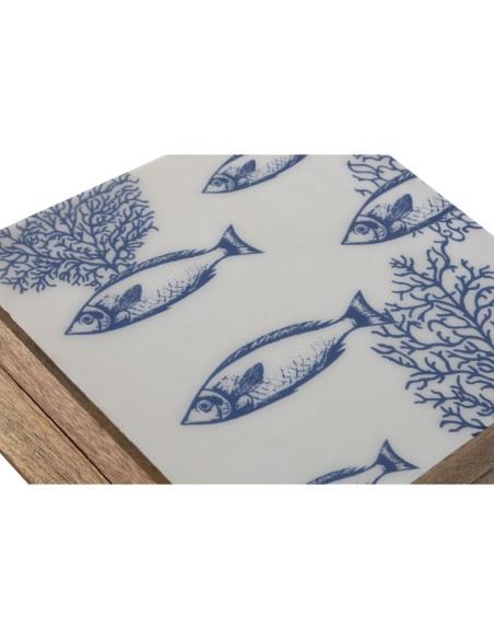 Boîte à bijoux Home ESPRIT Bleu Blanc Naturel Bois de manguier 18 x 17 x 8,5 cm (2 Unités)