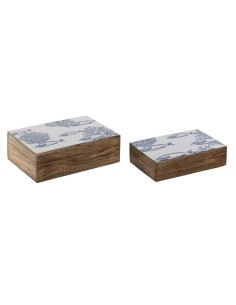 Boîte à bijoux Home ESPRIT Bleu Blanc Naturel Bois de manguier 25 x 17,5 x 8 cm (2 Unités)
