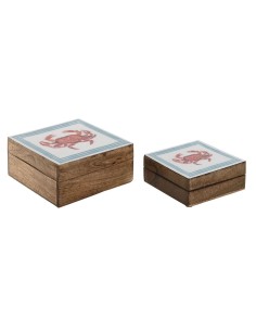 Boîte à bijoux Home ESPRIT Multicouleur Bois de manguier 17,5 x 17,5 x 8 cm (2 Unités)