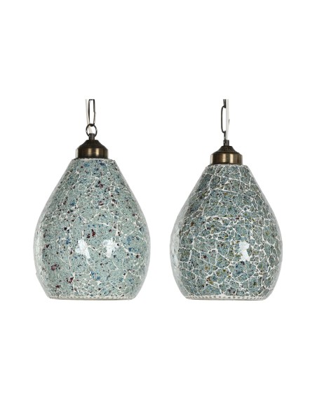Suspension Home ESPRIT Vert Bleu ciel Métal Verre 25 W 23 x 23 x 66 cm (2 Unités)
