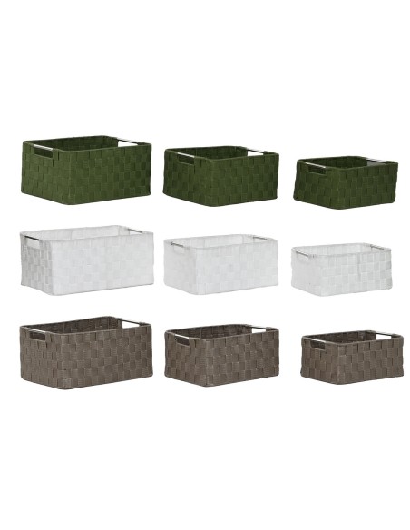 Set de basket Home ESPRIT Vert Gris Crème Métal polypropylène (3 Pièces) (3 Unités)