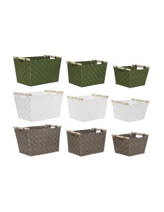 Set de basket Home ESPRIT Vert Gris Crème Bois polypropylène (3 Pièces) (3 Unités)