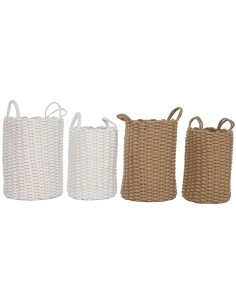 Set de basket Home ESPRIT Blanc Beige Corde (2 Pièces) (2 Unités)