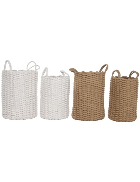 Set de basket Home ESPRIT Blanc Beige Corde (2 Pièces) (2 Unités)
