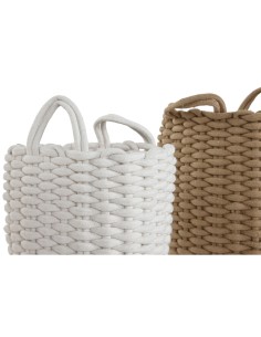 Set de basket Home ESPRIT Blanc Beige Corde (2 Pièces) (2 Unités) 2