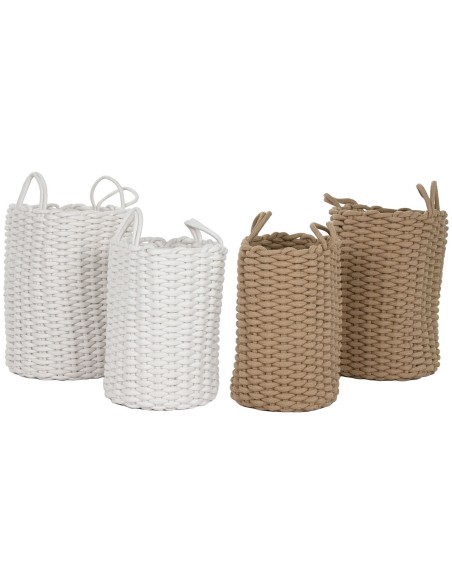 Set de basket Home ESPRIT Blanc Beige Corde (2 Pièces) (2 Unités)