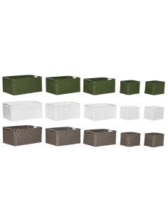 Set de basket Home ESPRIT Vert Gris Crème Métal polypropylène (3 Unités)