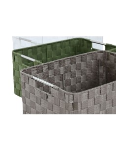 Set de basket Home ESPRIT Vert Gris Crème Métal polypropylène (3 Unités) 2