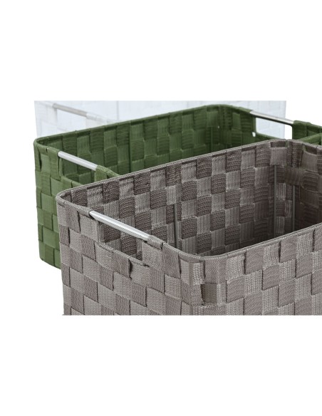 Set de basket Home ESPRIT Vert Gris Crème Métal polypropylène (3 Unités)