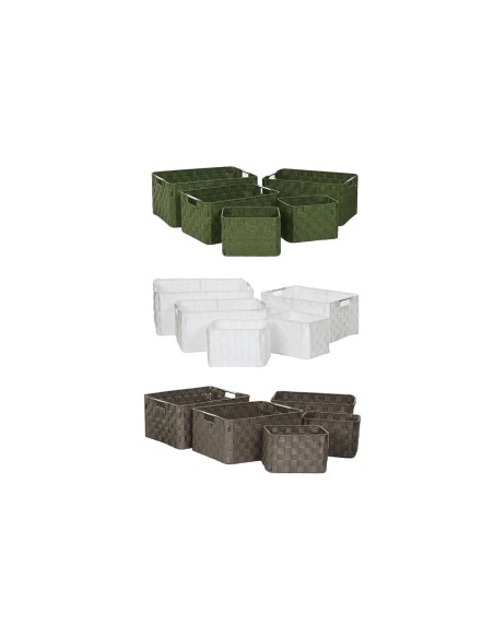 Set de basket Home ESPRIT Vert Gris Crème Métal polypropylène (3 Unités)