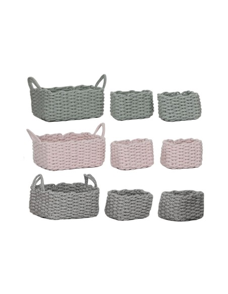 Set de basket Home ESPRIT Beige Gris Rose Corde (3 Pièces) (3 Unités)