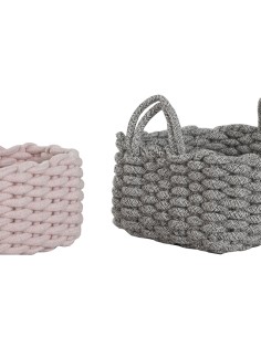 Set de basket Home ESPRIT Beige Gris Rose Corde (3 Pièces) (3 Unités) 2