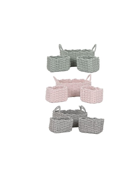 Set de basket Home ESPRIT Beige Gris Rose Corde (3 Pièces) (3 Unités)