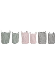 Set de basket Home ESPRIT Vert Gris Rose Corde (2 Pièces) (3 Unités)