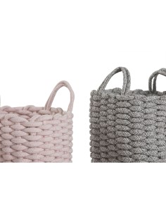 Set de basket Home ESPRIT Vert Gris Rose Corde (2 Pièces) (3 Unités) 2