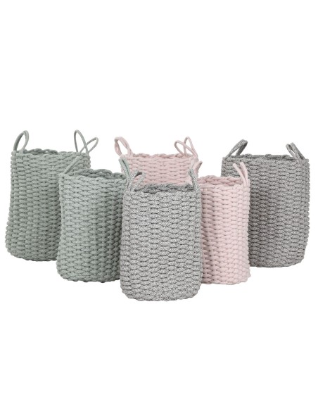 Set de basket Home ESPRIT Vert Gris Rose Corde (2 Pièces) (3 Unités)