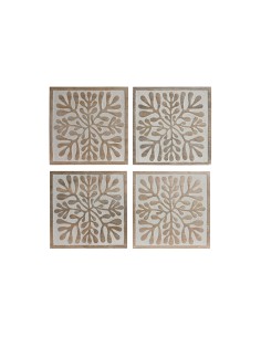 Décoration murale Home ESPRIT Blanc Naturel Floral 60 x 2,5 x 60 cm (4 Pièces)