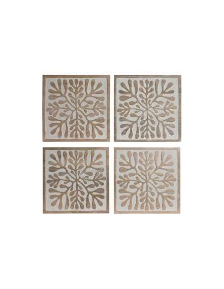 Décoration murale Home ESPRIT Blanc Naturel Floral 60 x 2,5 x 60 cm (4 Pièces)