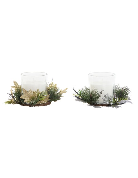 Bougie DKD Home Decor Doré Argenté Noël 15 x 15 x 5 cm (2 Unités)