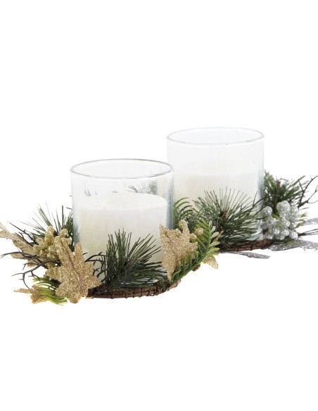Bougie DKD Home Decor Doré Argenté Noël 15 x 15 x 5 cm (2 Unités)