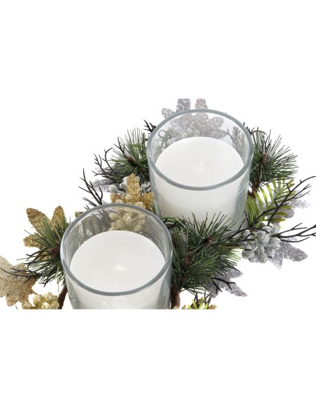Bougie DKD Home Decor Doré Argenté Noël 15 x 15 x 5 cm (2 Unités)