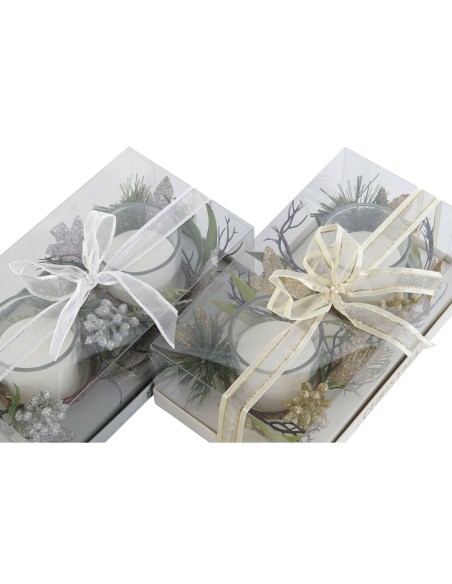 Chandelles DKD Home Decor Doré Argenté Noël 10 x 10 x 7 cm (2 Unités)