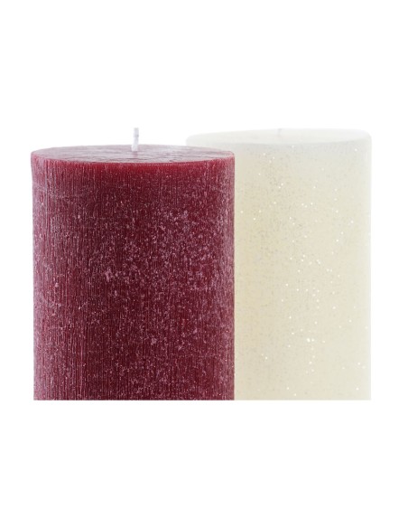 Bougie DKD Home Decor Blanc Rouge Noël 9 x 9 x 15 cm (2 Unités)