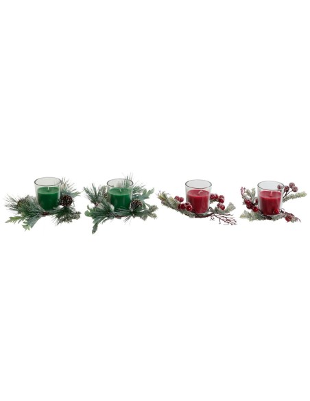 Bougie DKD Home Decor Rouge Vert 5,5 x 5,5 x 6,5 cm (2 Unités)