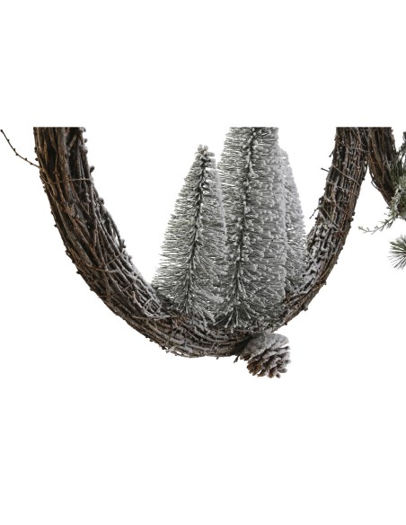 Couronne de Noël DKD Home Decor Naturel osier Ananas Enneigé 46 x 7 x 46 cm (2 Unités)
