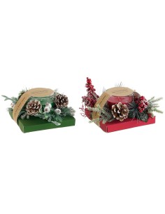 Bougie DKD Home Decor Rouge Vert 20 x 20 x 9 cm 8 x 8 x 9 cm (2 Unités)