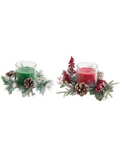 Bougie DKD Home Decor Rouge Vert 20 x 20 x 9 cm 8 x 8 x 9 cm (2 Unités) 2