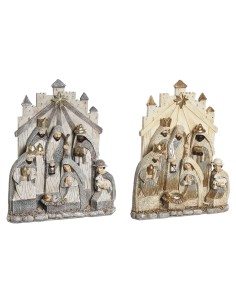 Crèche de Noël DKD Home Decor Gris Doré Résine 22 x 6 x 26 cm (2 Unités)