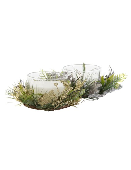 Bougie DKD Home Decor Doré Argenté Noël 21,5 x 21,5 x 8,5 cm (2 Unités)