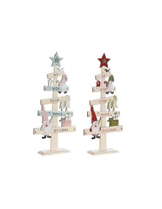 Sapin de Noël DKD Home Decor Rouge Rose Bois 17,5 x 5 x 38 cm (2 Unités)