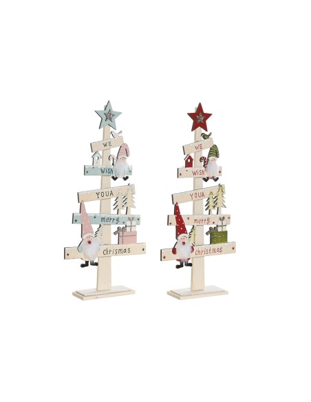 Sapin de Noël DKD Home Decor Rouge Rose Bois 17,5 x 5 x 38 cm (2 Unités)