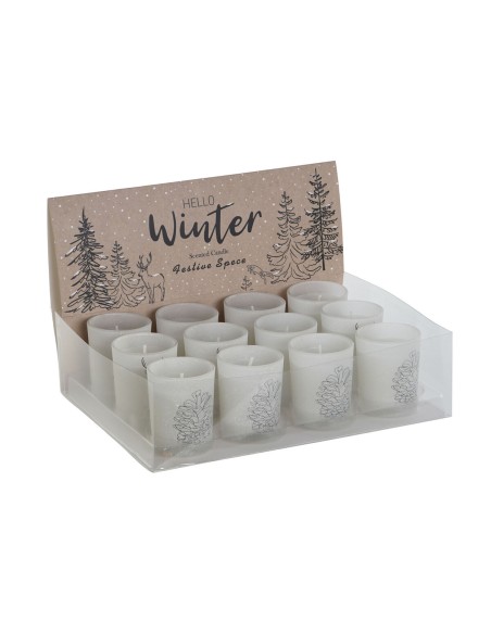 Bougie DKD Home Decor Blanc Noël 5 x 5 x 6 cm (3 Unités)