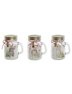 Bougie DKD Home Decor Blanc Doré Noël 8 x 5 x 9 cm (3 Unités)