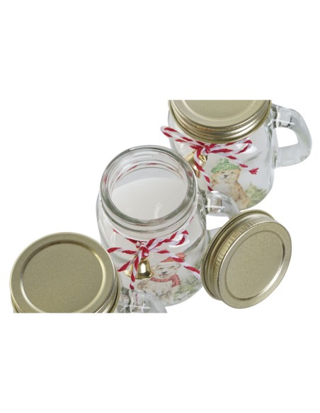 Bougie DKD Home Decor Blanc Doré Noël 8 x 5 x 9 cm (3 Unités)