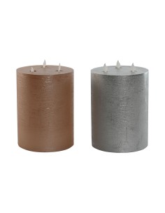 Bougie LED DKD Home Decor Doré Argenté 15 x 15 x 20 cm (AA) (2 Unités)