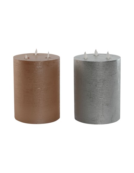 Bougie LED DKD Home Decor Doré Argenté 15 x 15 x 20 cm (AA) (2 Unités)