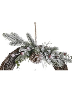 Couronne de Noël DKD Home Decor Naturel osier Ananas Enneigé 32 x 7 x 32 cm (2 Unités) 2