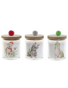 Bougie DKD Home Decor Multicouleur Pompons Noël 8 x 8 x 9 cm 8 x 8 x 11 cm (3 Unités) (2 Unités)