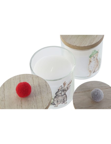Bougie DKD Home Decor Multicouleur Pompons Noël 8 x 8 x 9 cm 8 x 8 x 11 cm (3 Unités) (2 Unités)
