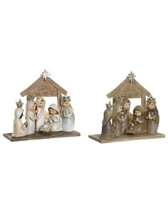 Crèche de Noël DKD Home Decor Bleu Marron Doré Résine 7 x 7 x 15,5 cm (2 Unités)