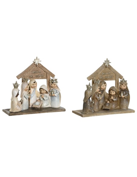 Crèche de Noël DKD Home Decor Bleu Marron Doré Résine 7 x 7 x 15,5 cm (2 Unités)
