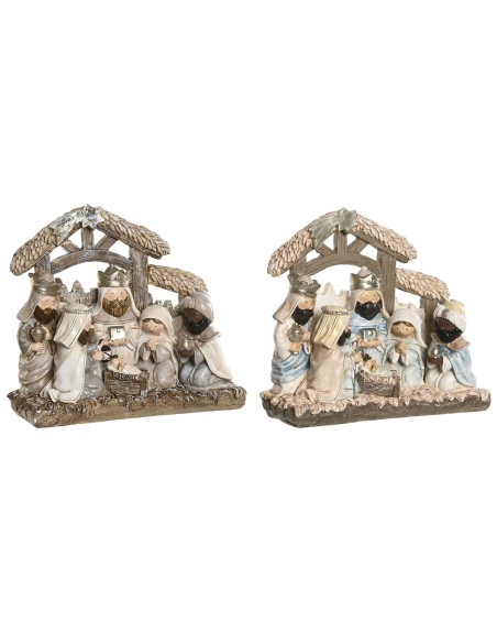Crèche de Noël DKD Home Decor Bleu Blanc Marron Résine 20 x 7 x 17,5 cm (2 Unités)