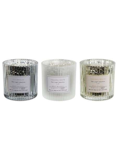 Bougie DKD Home Decor Blanc Doré Argenté 8,8 x 8,8 x 9 cm (3 Unités)