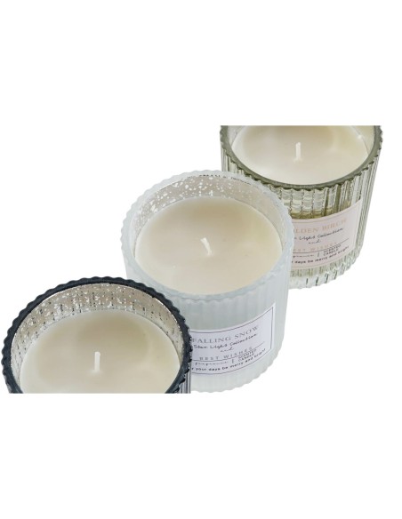 Bougie DKD Home Decor Blanc Doré Argenté 8,8 x 8,8 x 9 cm (3 Unités)