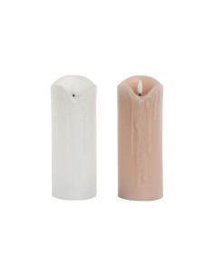 Bougie LED DKD Home Decor Blanc Rose clair 7.5 x 7.5 x 20 cm 7,5 x 7,5 x 20 cm (AA) (2 Unités)